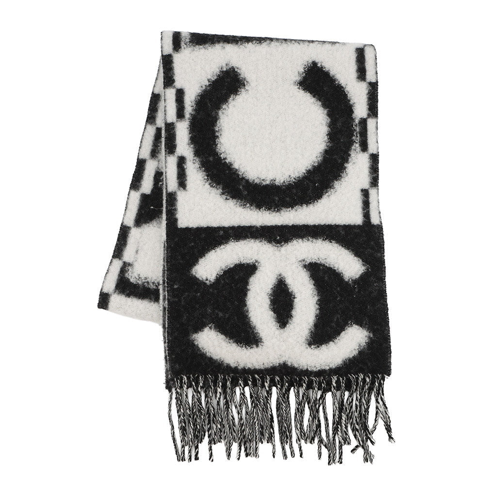 CHANEL Logo scarf White/BlackAAA478 Cashmere93% Silk7%