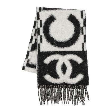 CHANEL Logo scarf White/BlackAAA478 Cashmere93% Silk7%