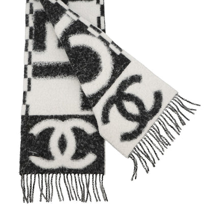 CHANEL Logo scarf White/BlackAAA478 Cashmere93% Silk7%