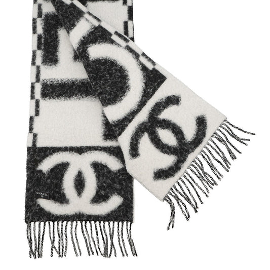 CHANEL Logo scarf White/BlackAAA478 Cashmere93% Silk7%