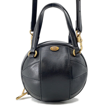 GUCCI GG Logo Basketball Shape 2-Way Shoulder Bag Black/Beige547855 Leather
