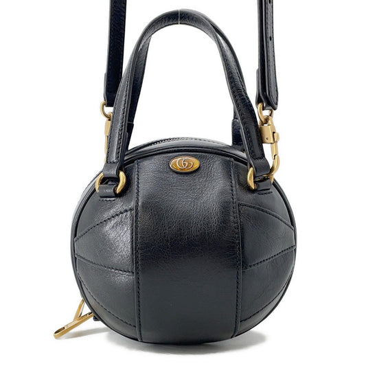 GUCCI GG Logo Basketball Shape 2-Way Shoulder Bag Black/Beige547855 Leather
