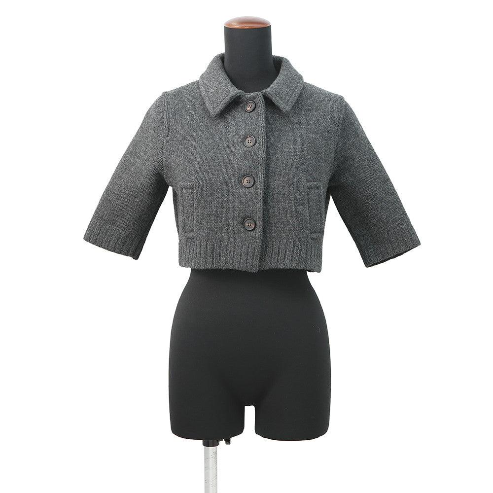 MIUMIU Logo cropped cardigan Size 36 GrayMMJ113 Virgin wool