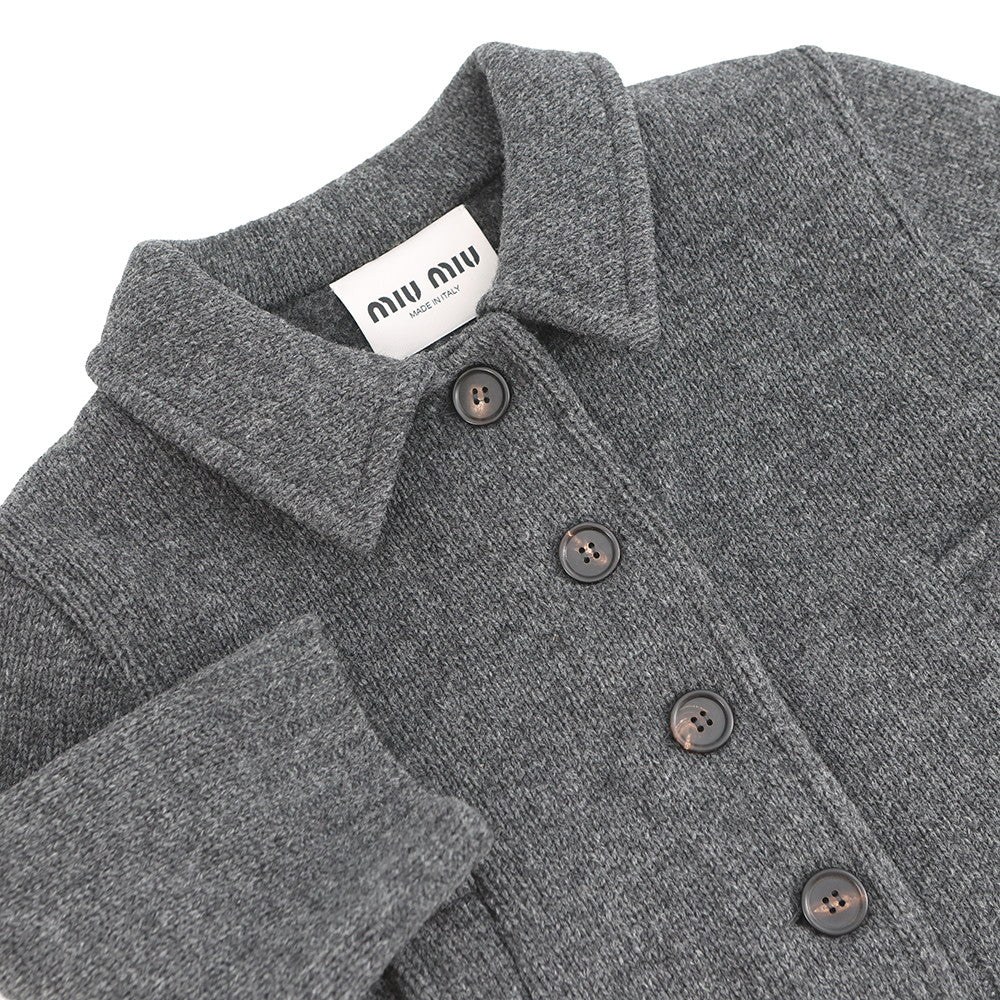 MIUMIU Logo cropped cardigan Size 36 GrayMMJ113 Virgin wool