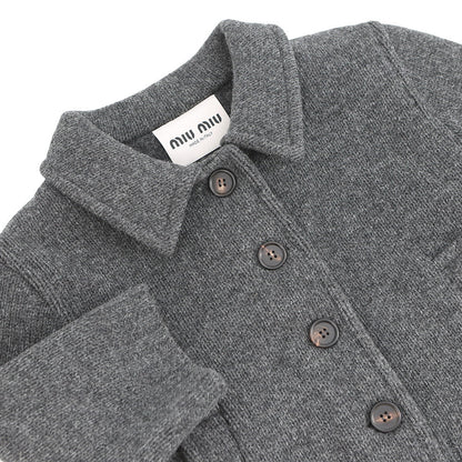 MIUMIU Logo cropped cardigan Size 36 GrayMMJ113 Virgin wool