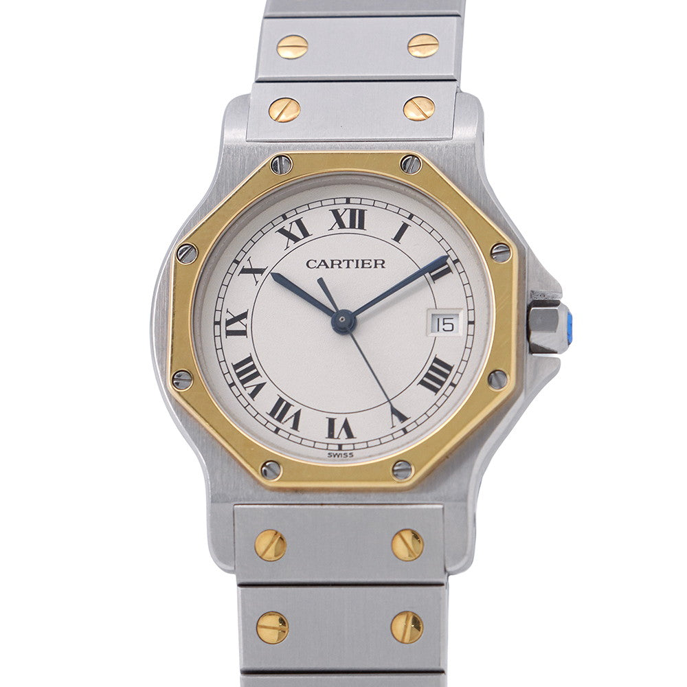 CARTIER Santos Octagon LM W30mm Stainless Steel K18YG Ivory Dial187902