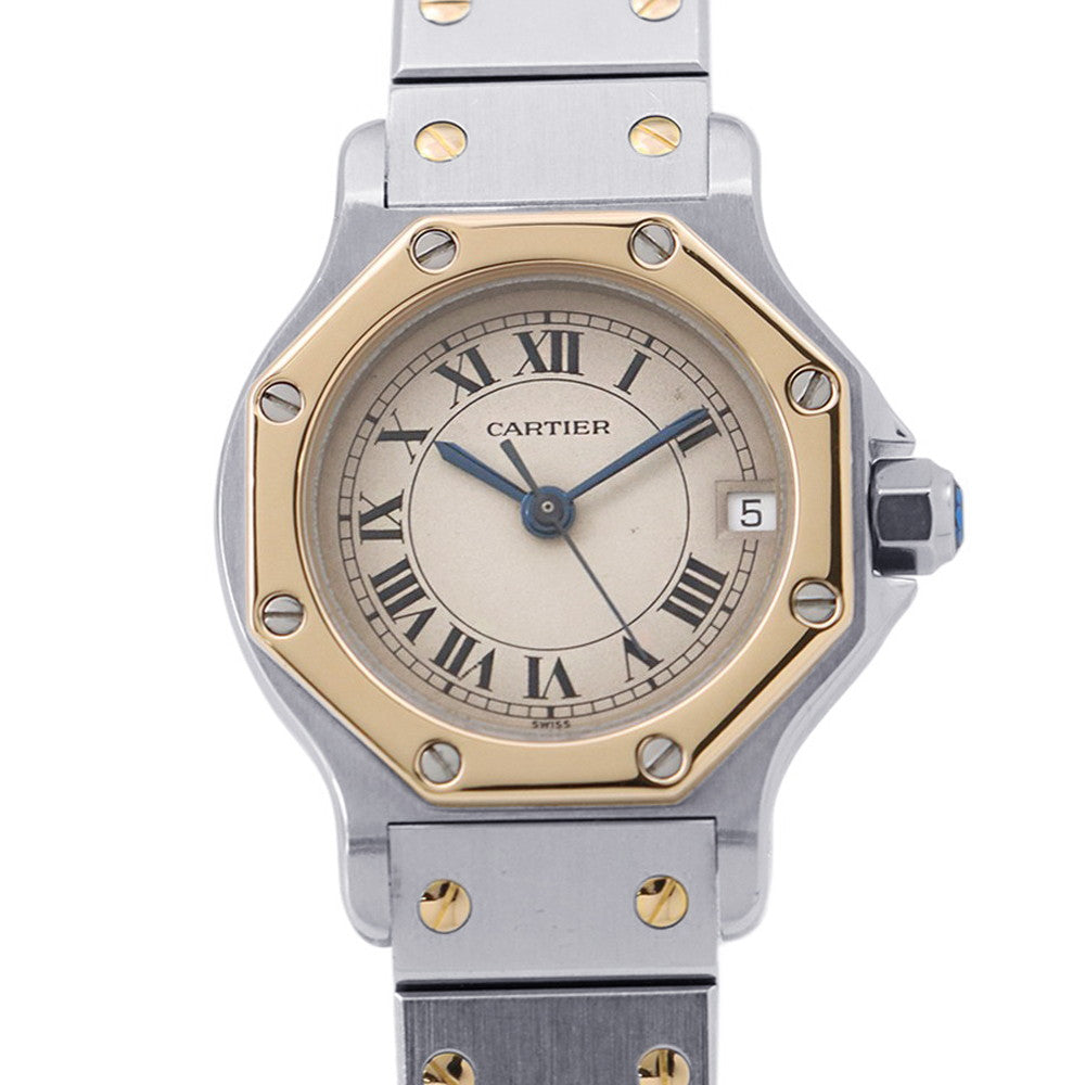 CARTIER Santos Octagon SM W25mm Stainless Steel K18YG Ivory DialW2001683 / 187903