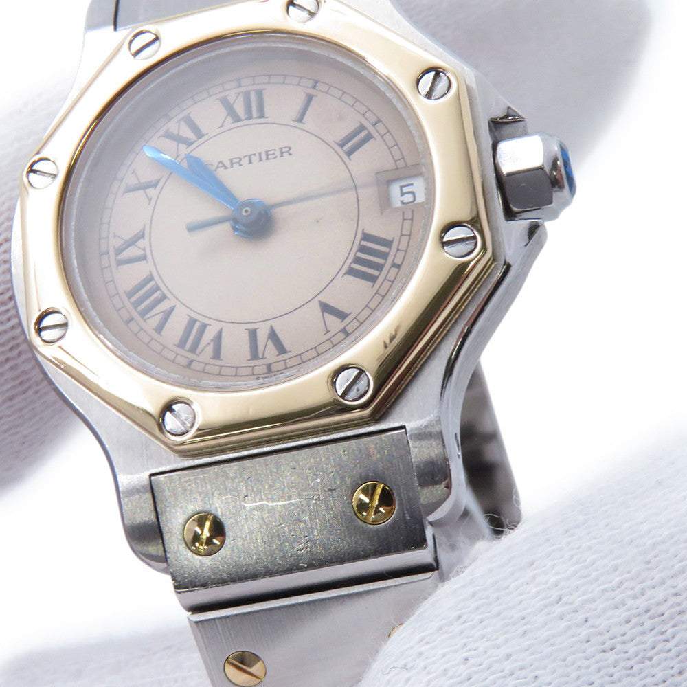 CARTIER Santos Octagon SM W25mm Stainless Steel K18YG Ivory DialW2001683 / 187903