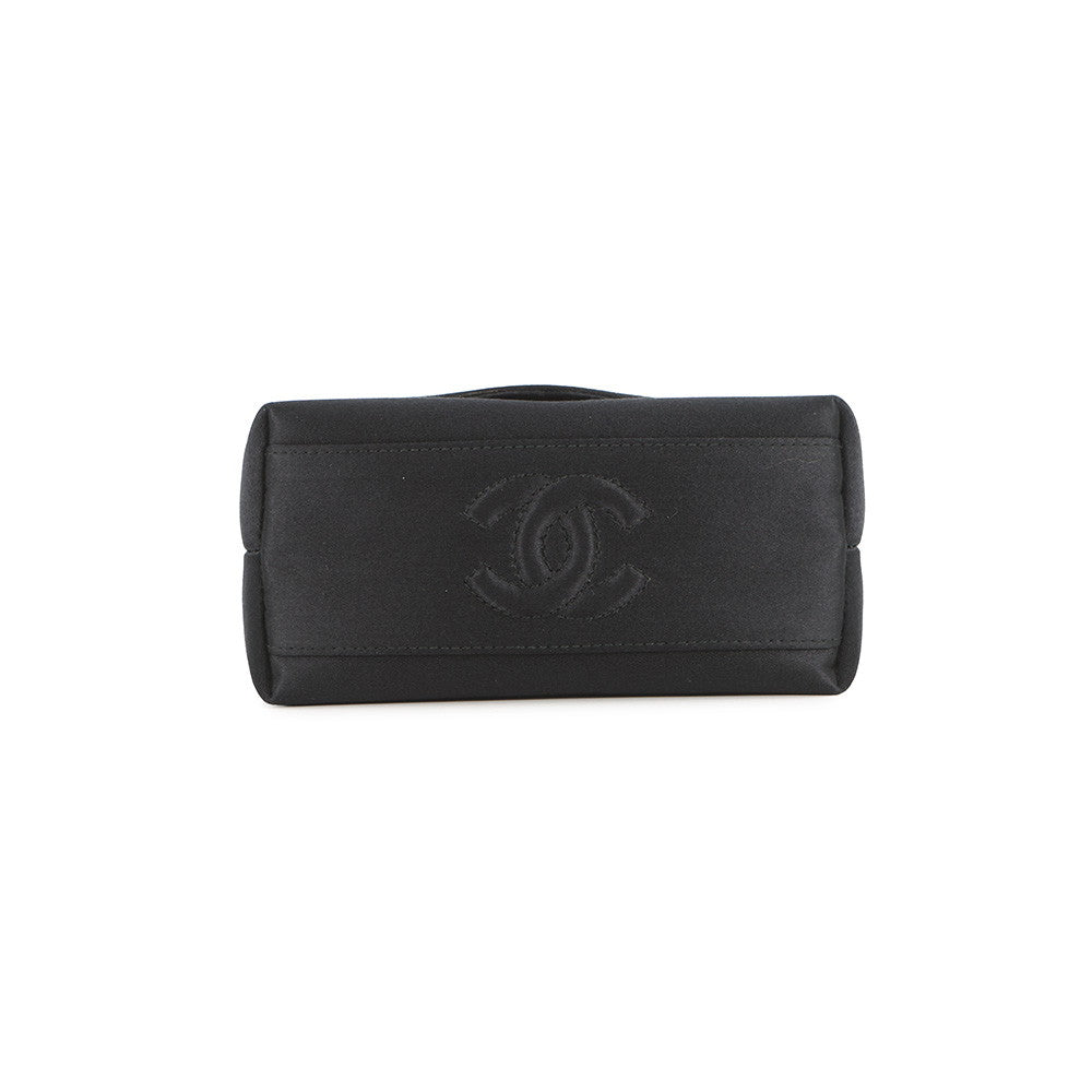 CHANEL Camellia Chain Party Bag Black Satin
