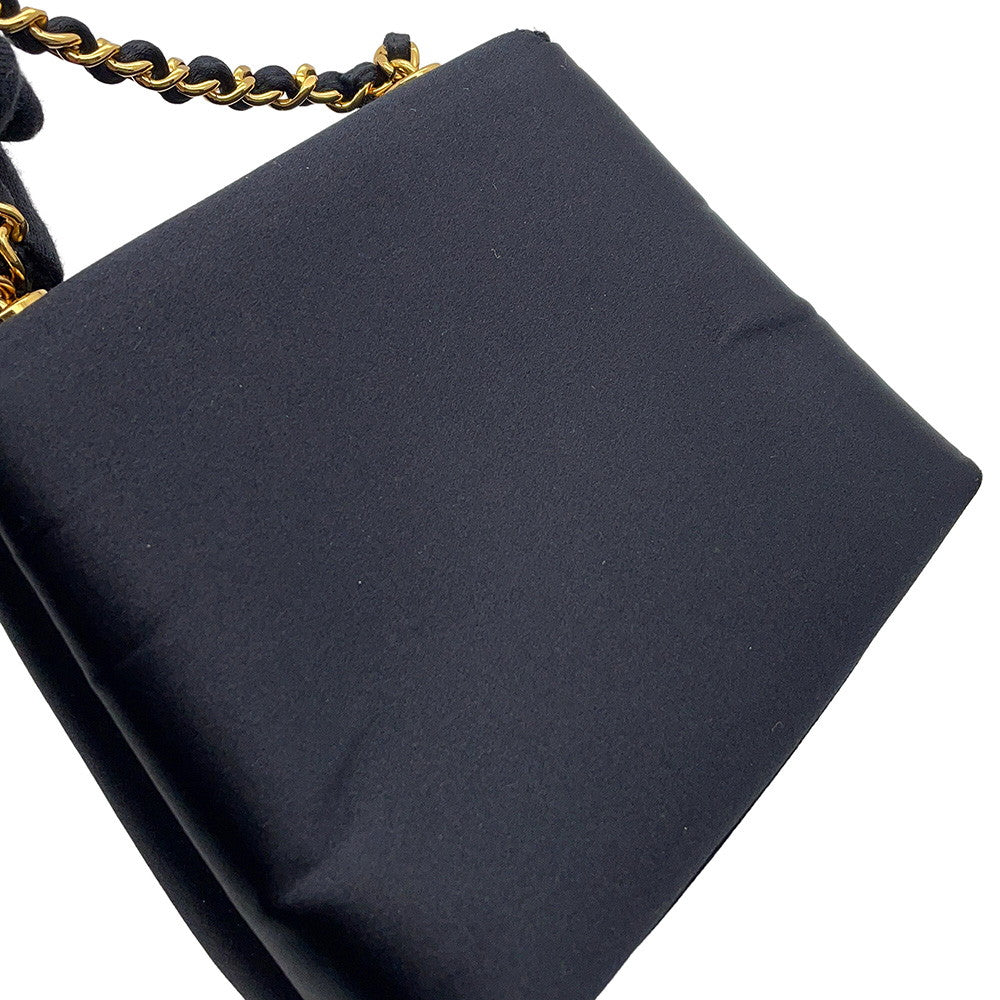 CHANEL Camellia Chain Party Bag Black Satin
