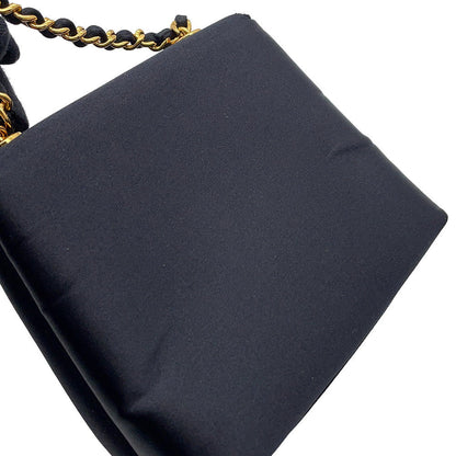 CHANEL Camellia Chain Party Bag Black Satin