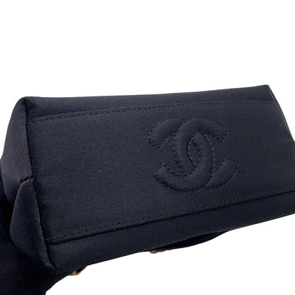 CHANEL Camellia Chain Party Bag Black Satin