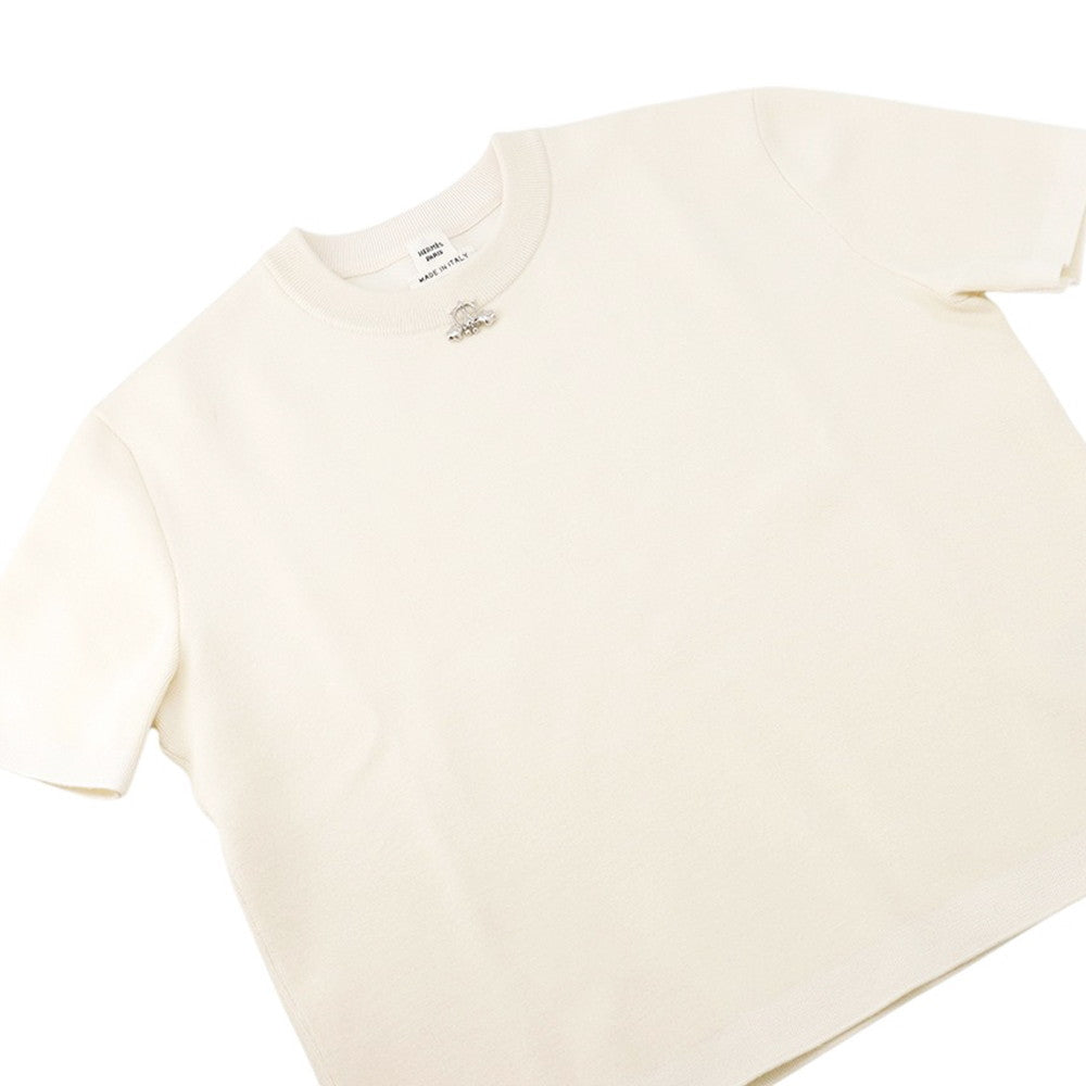 HERMES Short-sleeved knit with "Parfroy Remix" motif Size 36 Blanc NaturelH5H2679D2A334 Silk52% Cashmere27% Nylon20% Polyurethane1%