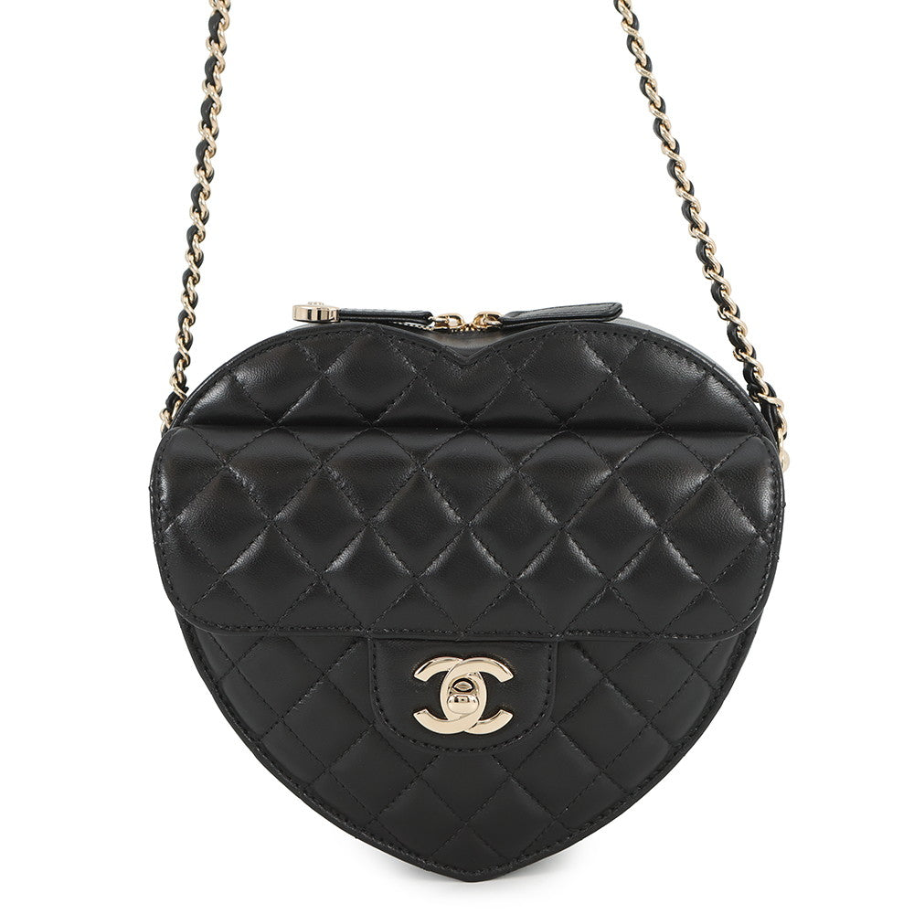 CHANEL Matelasse Heart Shape Bag BlackAS3191 Lambskin Size Large