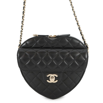 CHANEL Matelasse Heart Shape Bag BlackAS3191 Lambskin Size Large