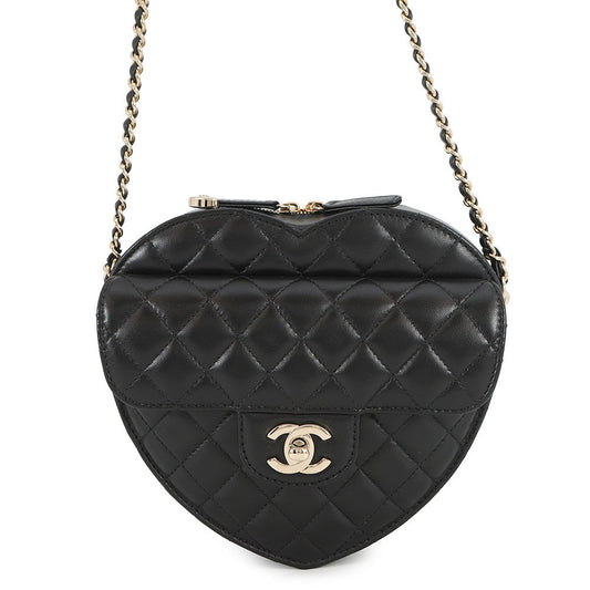 CHANEL Matelasse Heart Shape Bag BlackAS3191 Lambskin Size Large