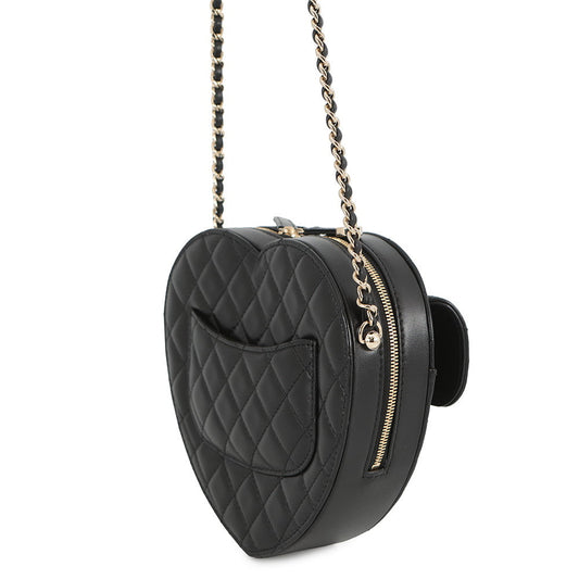 CHANEL Matelasse Heart Shape Bag BlackAS3191 Lambskin Size Large