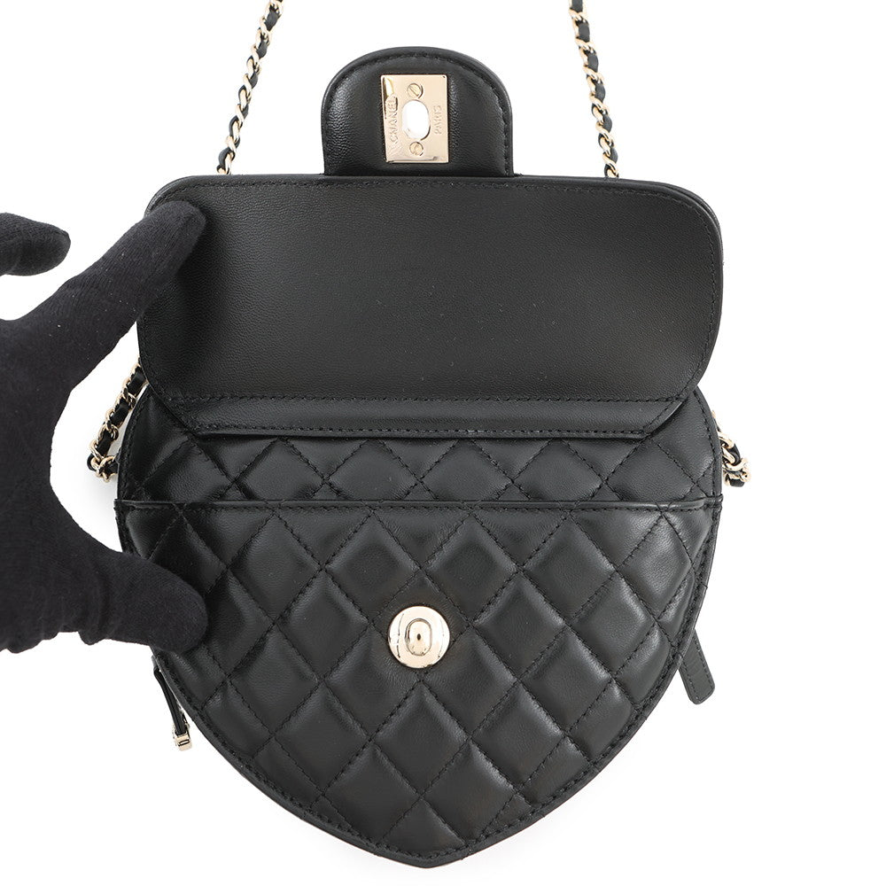 CHANEL Matelasse Heart Shape Bag BlackAS3191 Lambskin Size Large