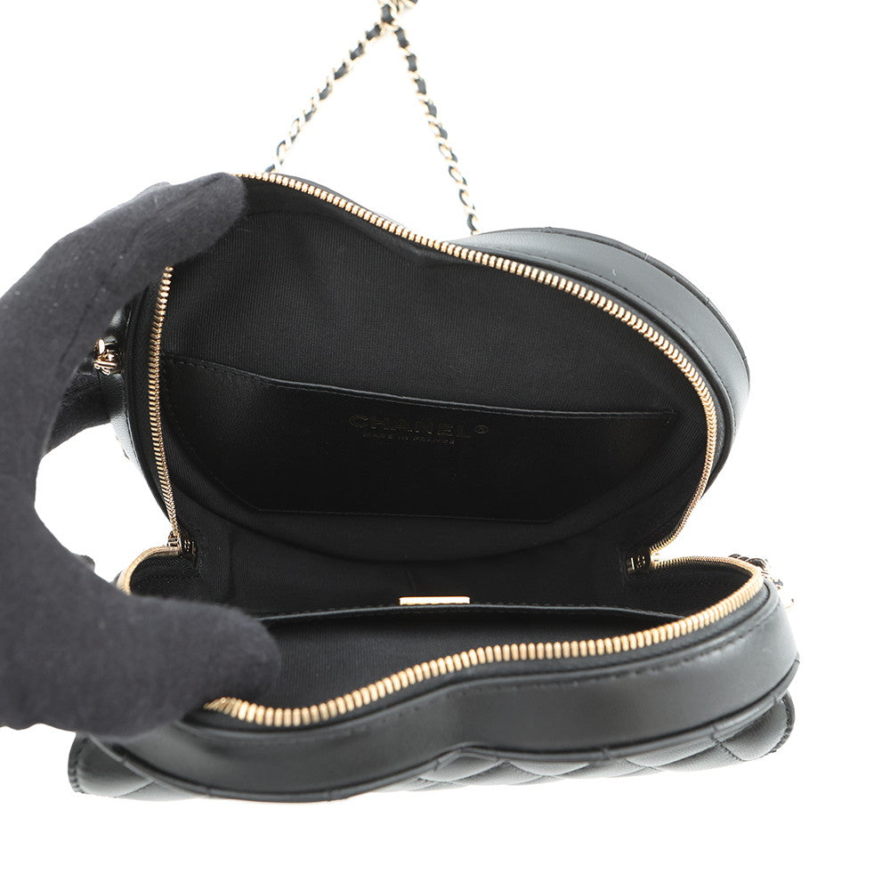 CHANEL Matelasse Heart Shape Bag BlackAS3191 Lambskin Size Large