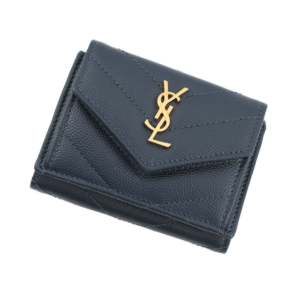 SAINT LAURENT PARIS Tiny Monogram Compact Wallet Navy505118 Leather