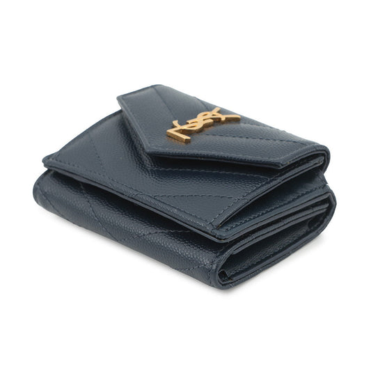 SAINT LAURENT PARIS Tiny Monogram Compact Wallet Navy505118 Leather