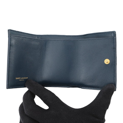 SAINT LAURENT PARIS Tiny Monogram Compact Wallet Navy505118 Leather