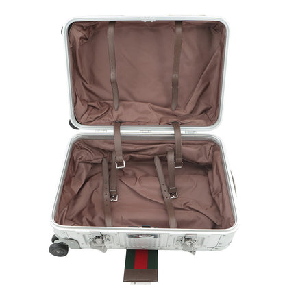 GUCCI Porter Cabin Trolley FRM Suitcase Silver743843 Aluminum GG Supreme
