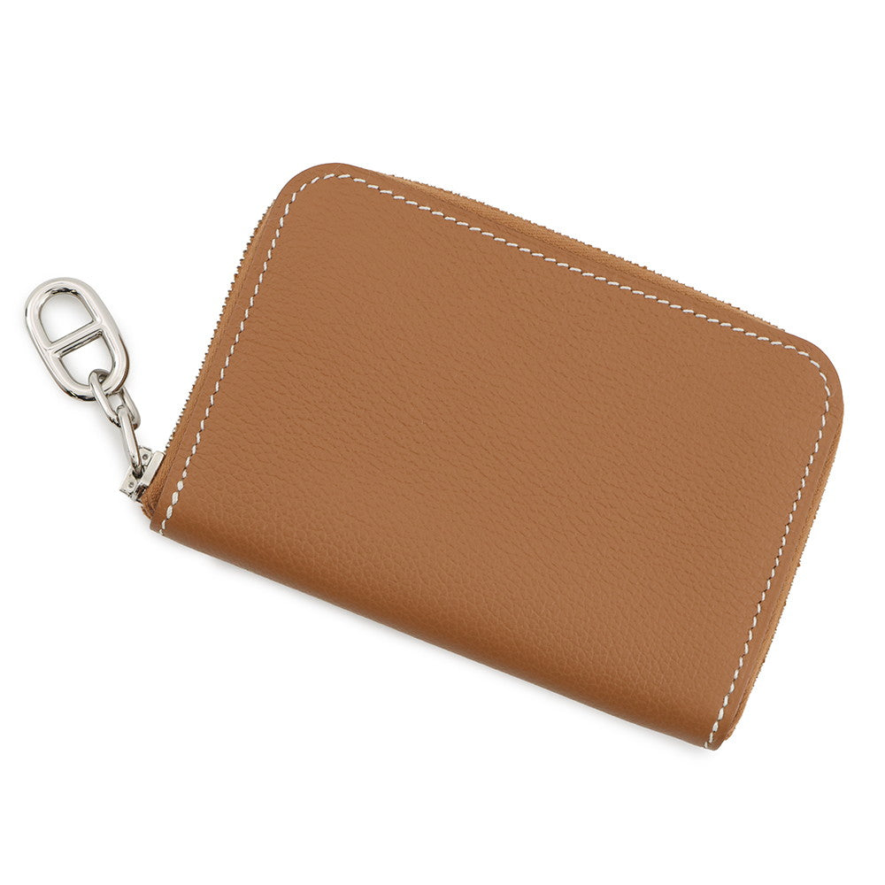 HERMES Zip Ungo Card Case Gold Evercolor