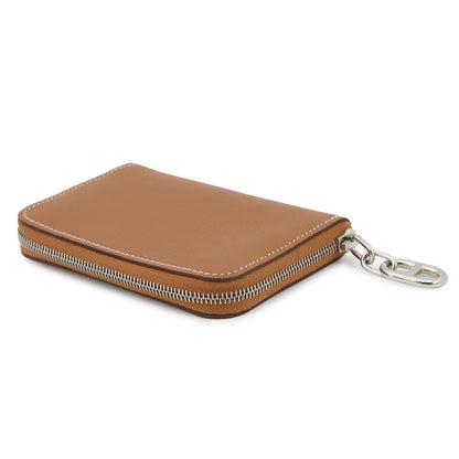 HERMES Zip Ungo Card Case Gold Evercolor