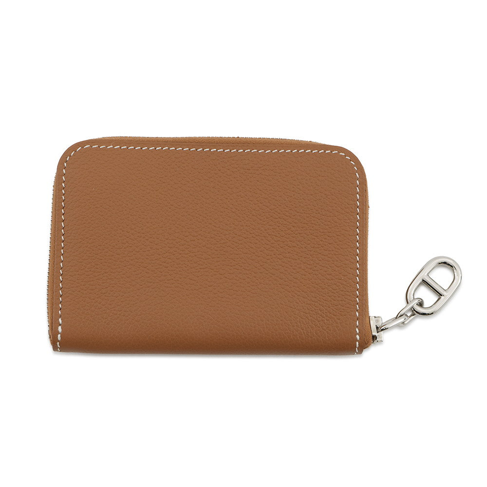 HERMES Zip Ungo Card Case Gold Evercolor