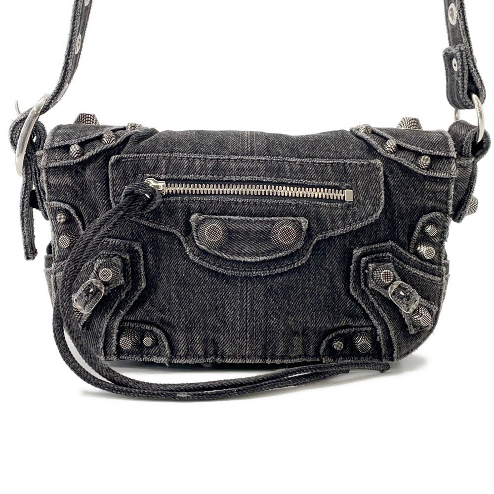 BALENCIAGA Luca Goal Shoulder Bag Gray/Black719082 Denim Size XS