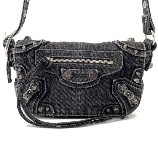 BALENCIAGA Luca Goal Shoulder Bag Gray/Black719082 Denim Size XS