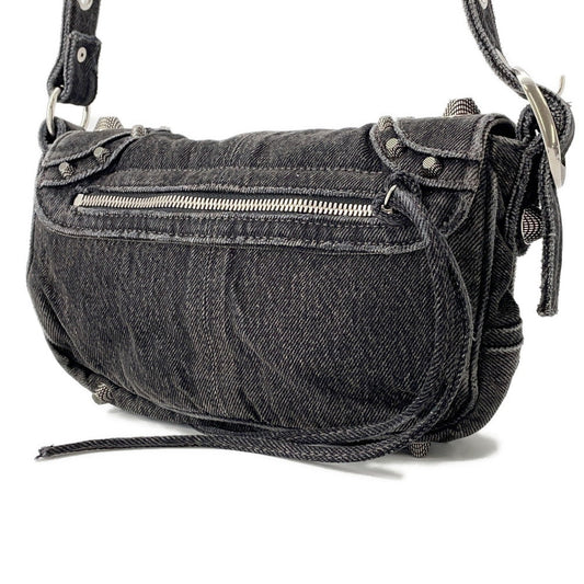 BALENCIAGA Luca Goal Shoulder Bag Gray/Black719082 Denim Size XS