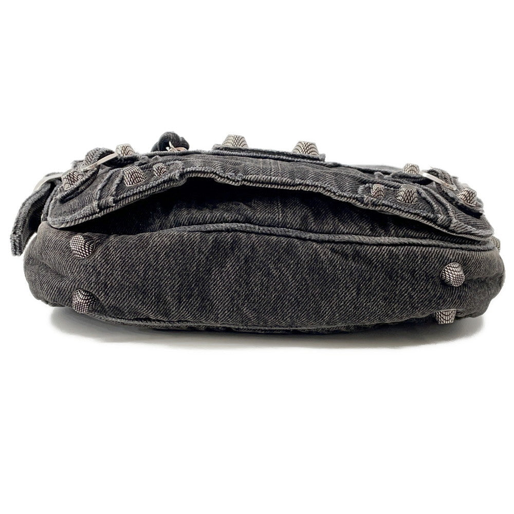 BALENCIAGA Luca Goal Shoulder Bag Gray/Black719082 Denim Size XS