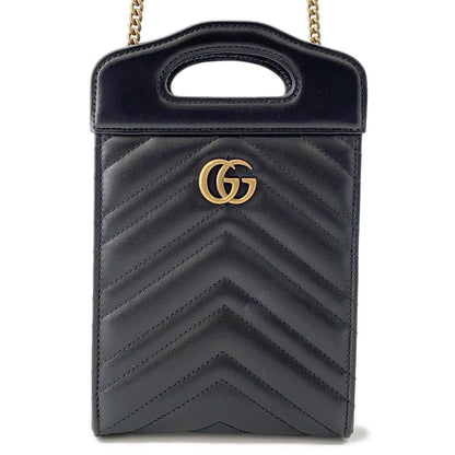 GUCCI GG Marmont Mini Top Handle Bag Black/Beige699756 Leather