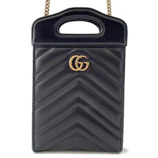 GUCCI GG Marmont Mini Top Handle Bag Black/Beige699756 Leather