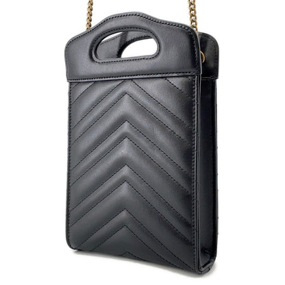 GUCCI GG Marmont Mini Top Handle Bag Black/Beige699756 Leather