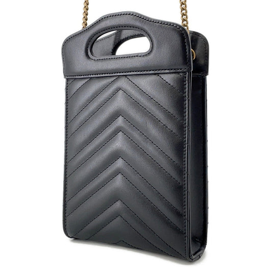GUCCI GG Marmont Mini Top Handle Bag Black/Beige699756 Leather