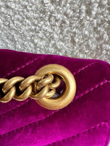 Gucci GG Fuchsia Velvet Marmont Small Shoulder Bag (RRP £1490)