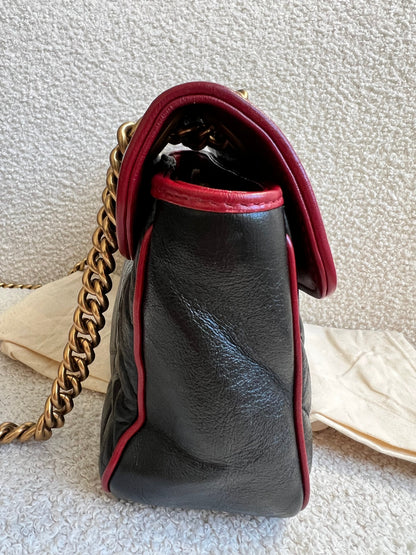 Gucci GG Black and Red Torchon Marmont Small Shoulder Bag