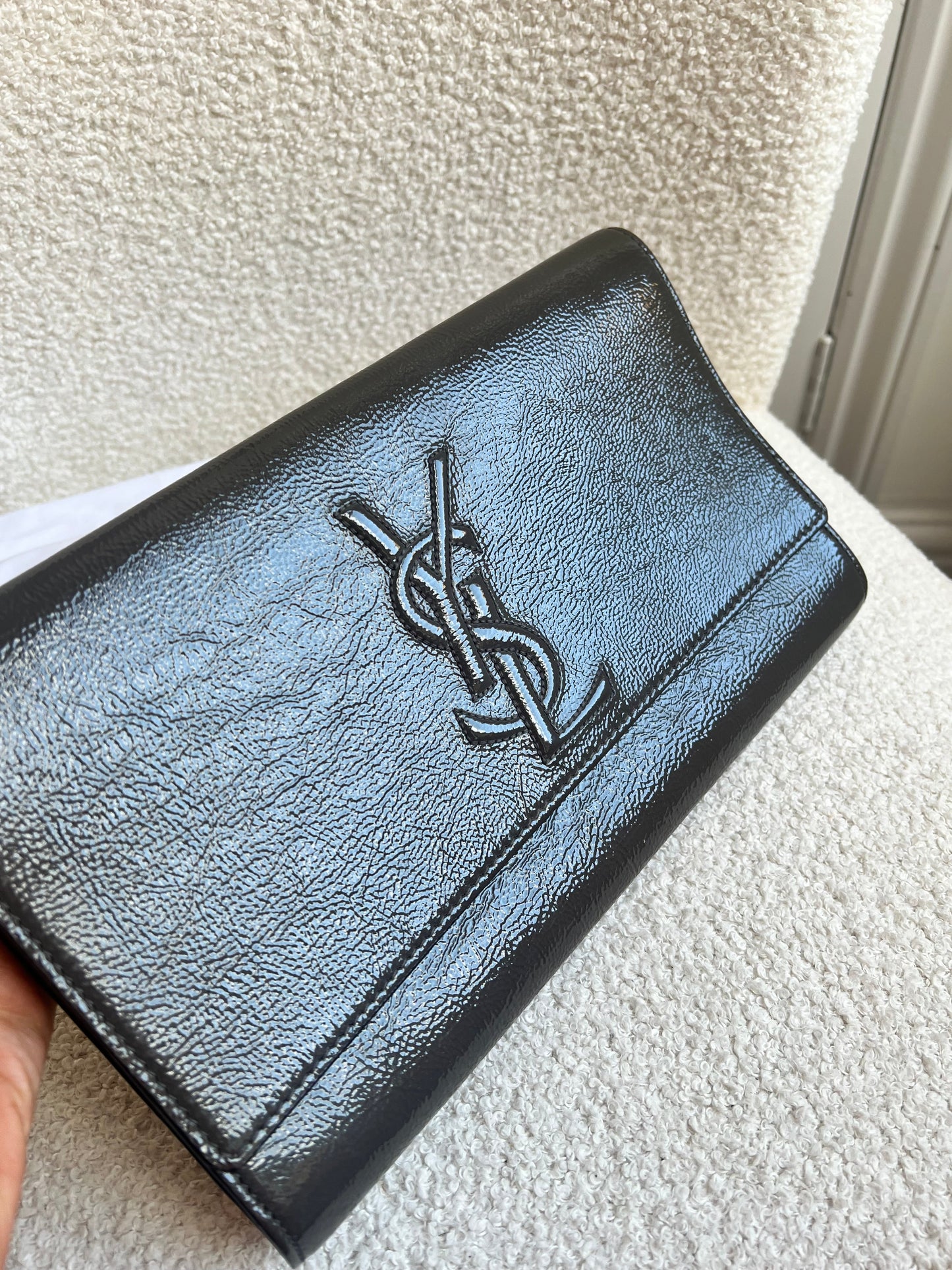 Yves Saint Laurent (YSL) Grey Patent Belle de Jour Clutch
