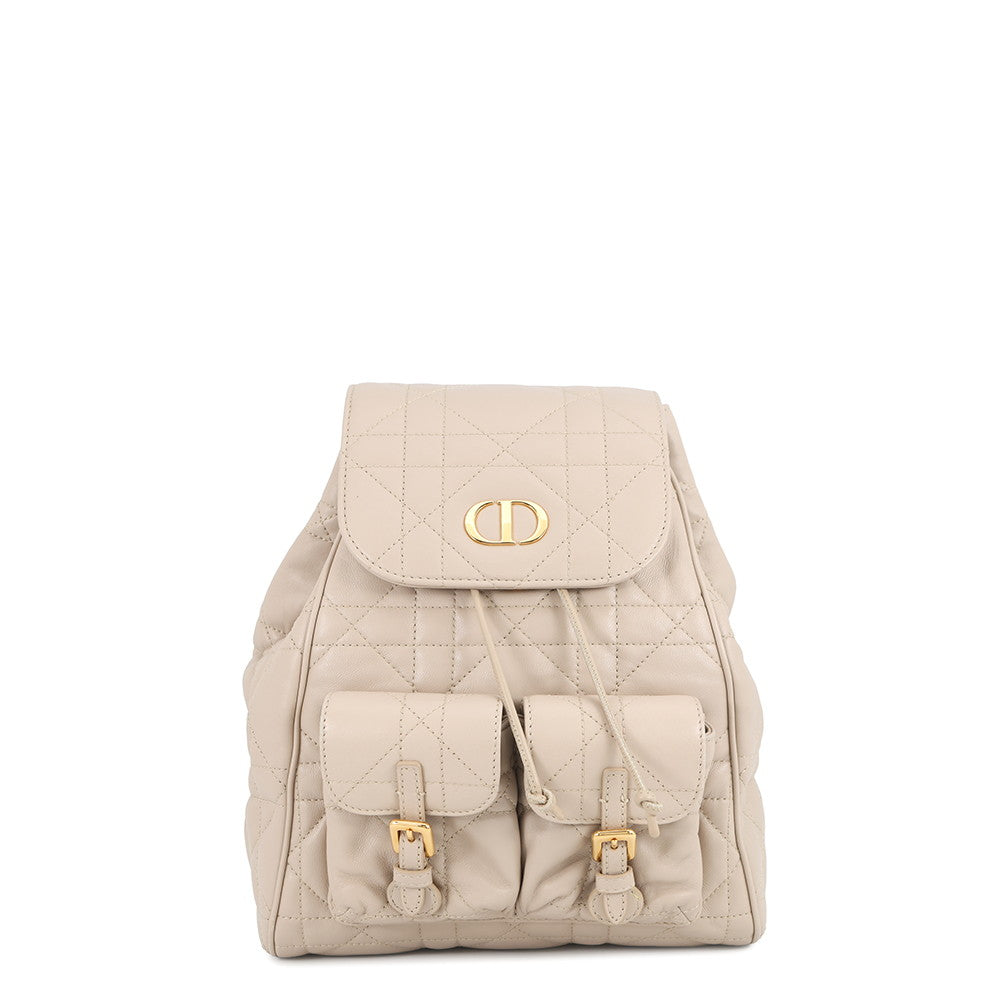 Dior Caro Macrocannage Backpack PowderBeigeM6301UNOZ Lambskin Size Medium