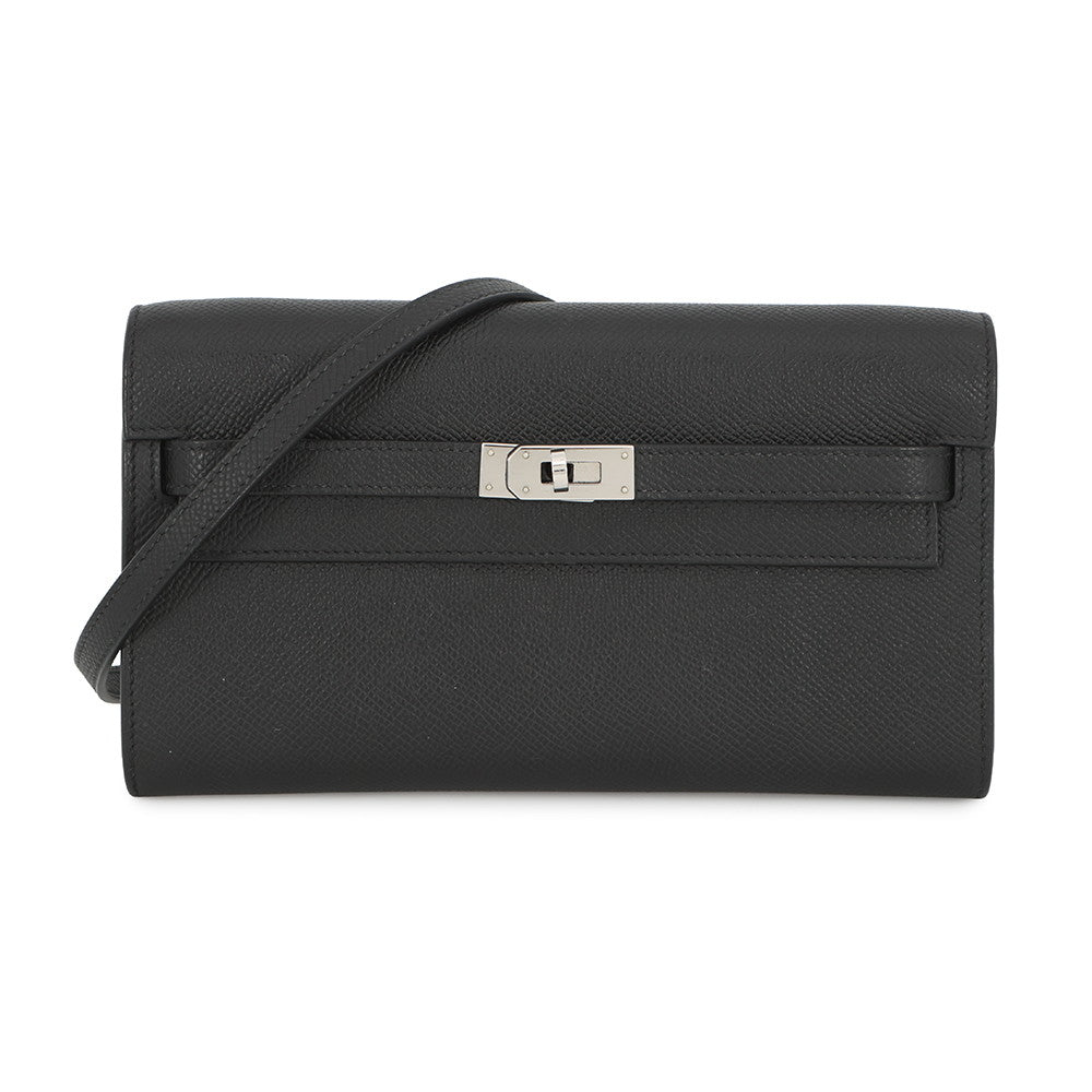 HERMES Kelly wallet long to go Black Epsom