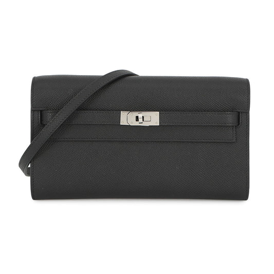 HERMES Kelly wallet long to go Black Epsom