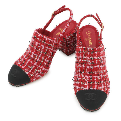 CHANEL slingback shoes Red/Pink/BlackG46865 Tweed Size 36 1/2C