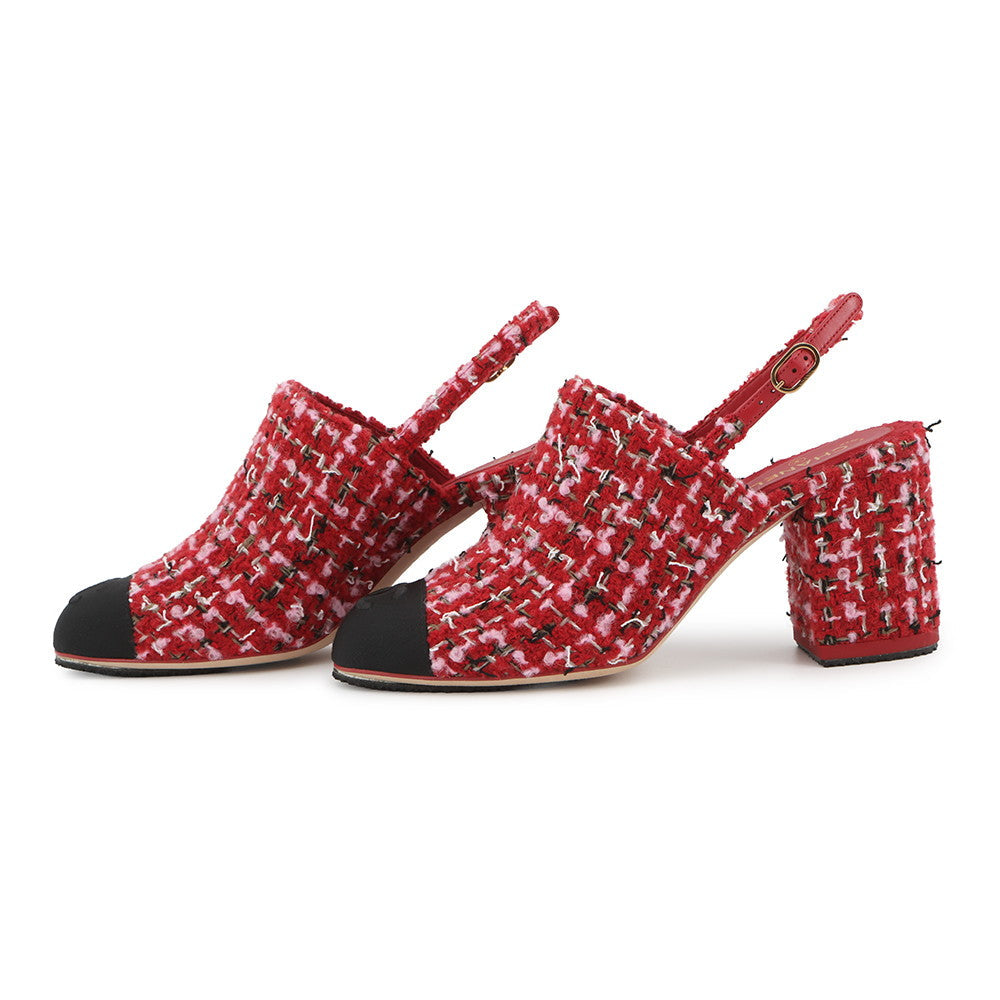 CHANEL slingback shoes Red/Pink/BlackG46865 Tweed Size 36 1/2C