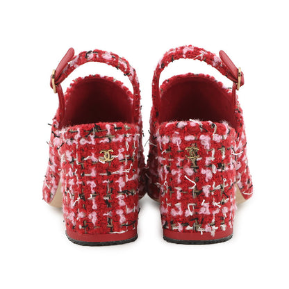 CHANEL slingback shoes Red/Pink/BlackG46865 Tweed Size 36 1/2C