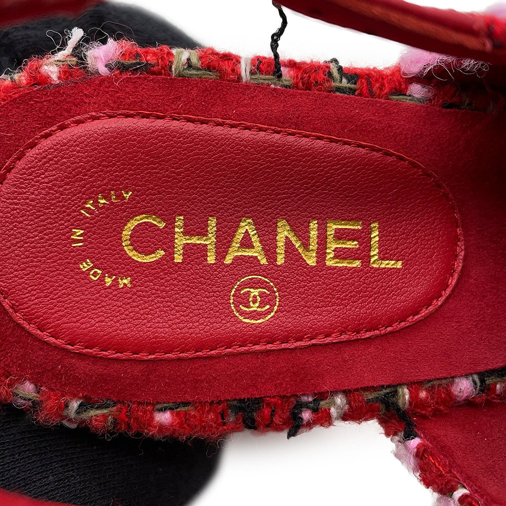 CHANEL slingback shoes Red/Pink/BlackG46865 Tweed Size 36 1/2C