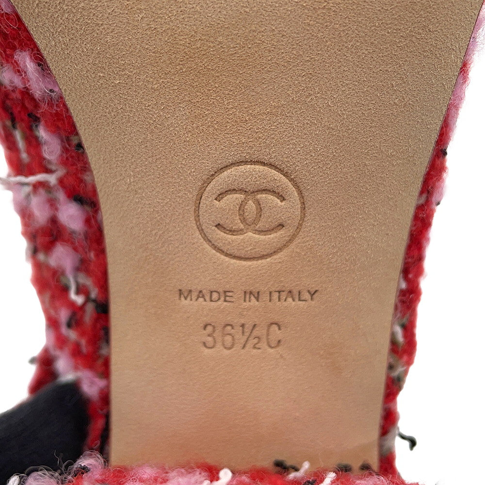CHANEL slingback shoes Red/Pink/BlackG46865 Tweed Size 36 1/2C