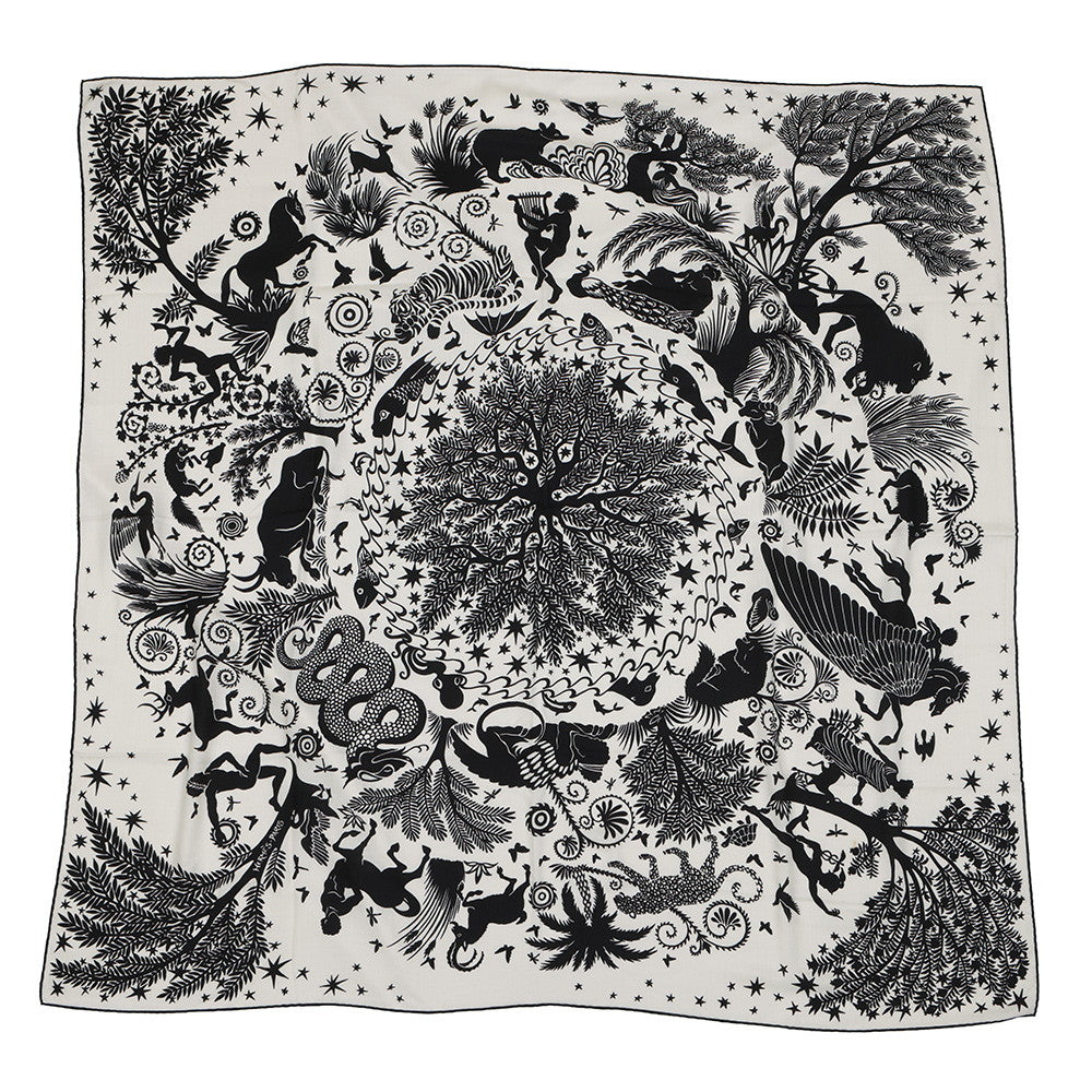HERMES Giant Square: Be seduced by the charm of Orpheus Sous le Charme d'Orphee Fall/Winter 2024 Size 140 White/Black Cashmere70% Silk30%